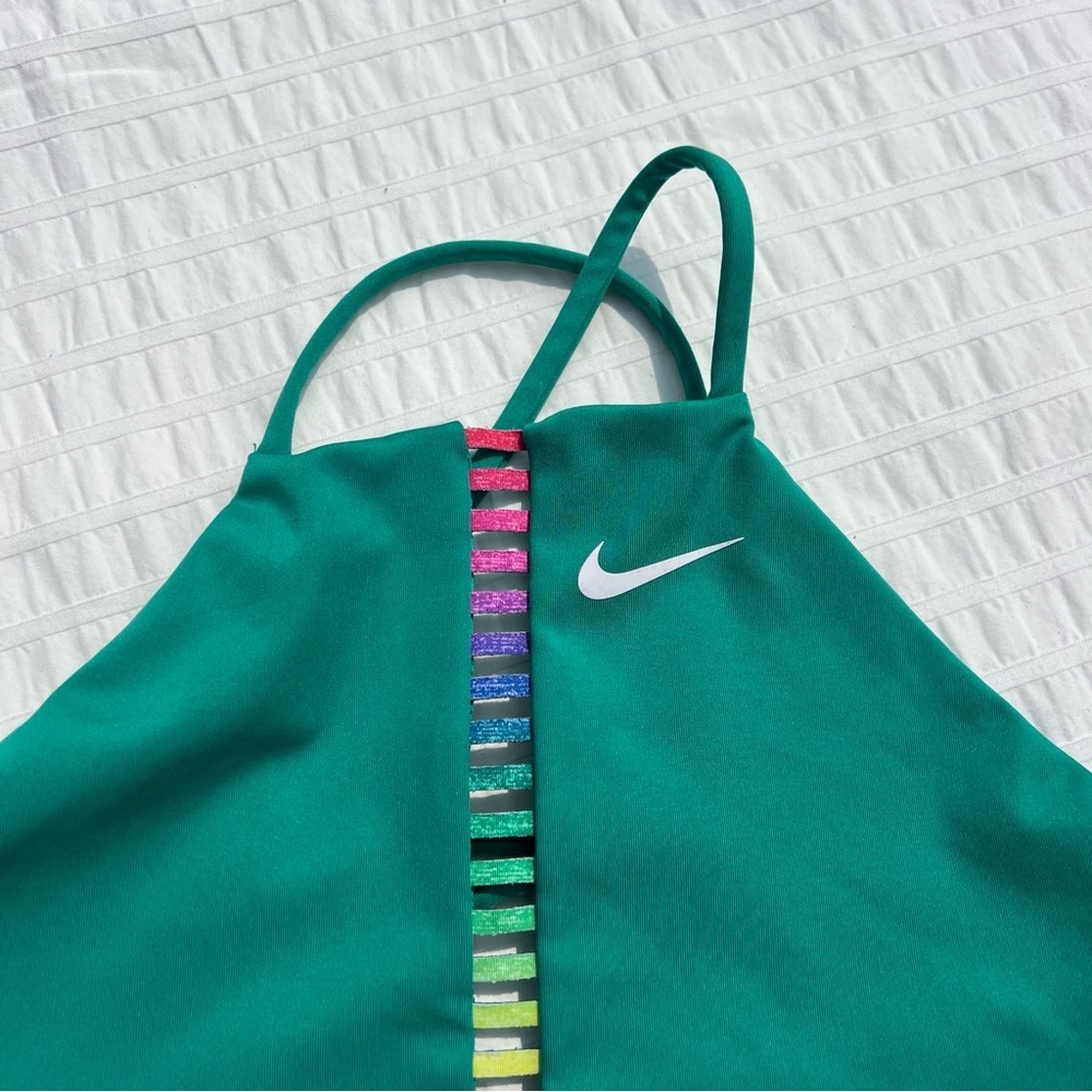 Nike Indy Rainbow Ladder Light-Support Padded High-Neck Sports Bra in Green, S - Picture 5 of 10